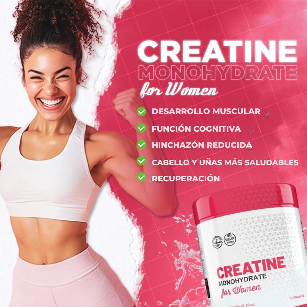 🍑 CREATINA MONOHIDRATADA PARA MUJERES – Resalta tus Glúteos con Fuerza y Belleza
