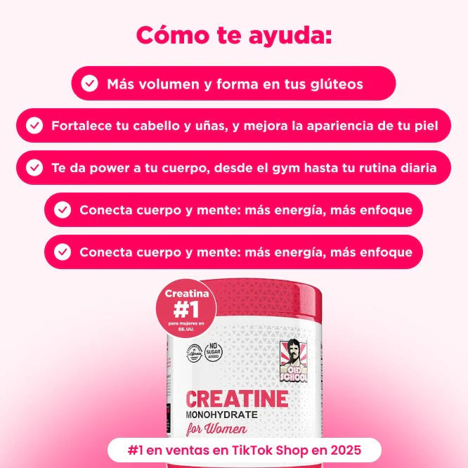 🍑 CREATINA MONOHIDRATADA PARA MUJERES – Resalta tus Glúteos con Fuerza y Belleza