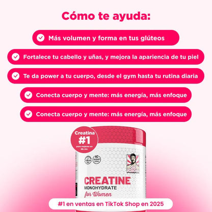 🍑 CREATINA MONOHIDRATADA PARA MUJERES – Resalta tus Glúteos con Fuerza y Belleza